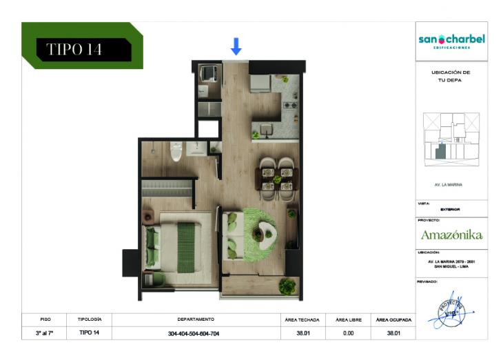 Plano del modelo TIPO 14 del proyecto Amazónika en San Miguel