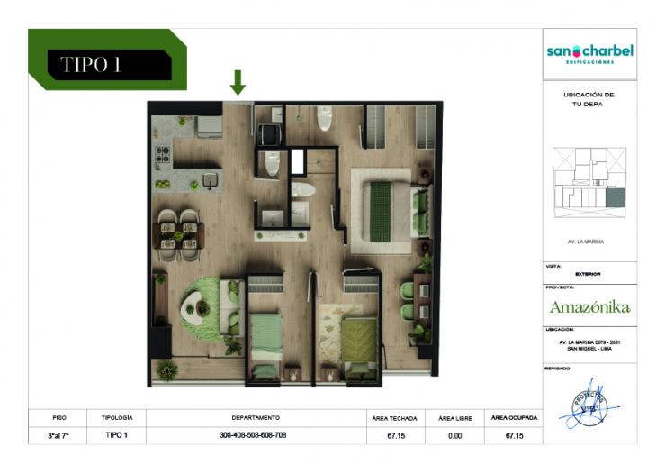 Plano del modelo TIPO 1 del proyecto Amazónika en San Miguel