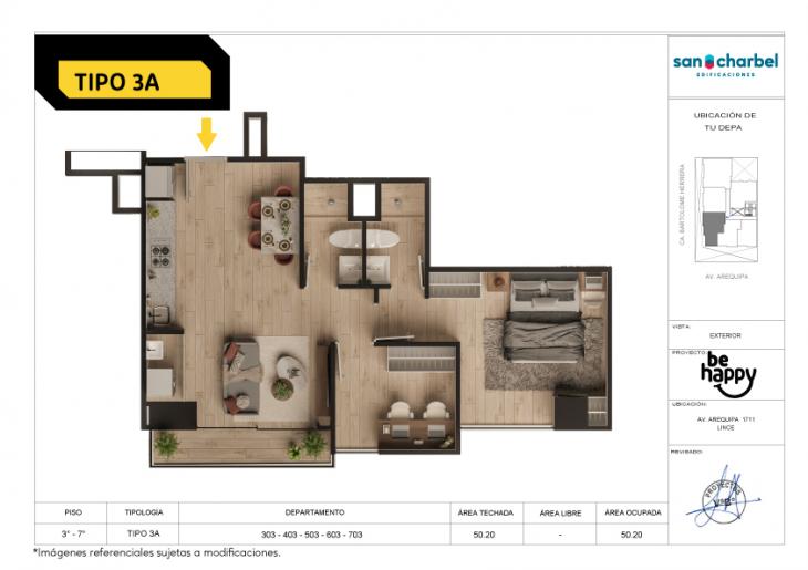Plano del modelo TIPO 3A del proyecto Be Happy en Lince