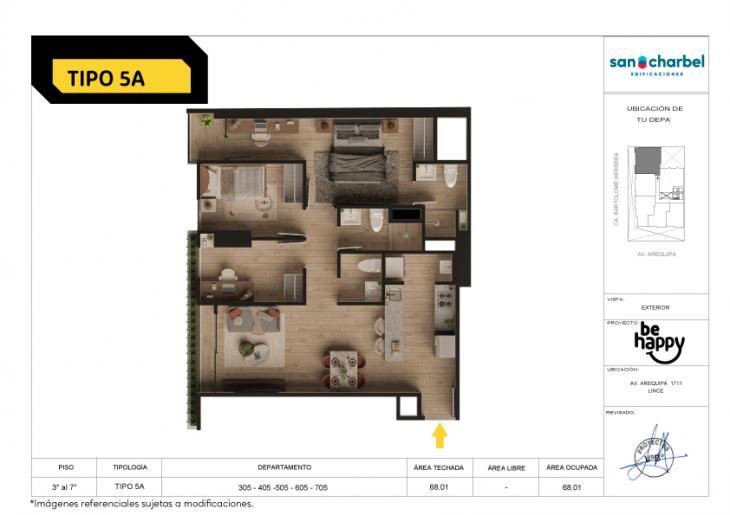 Plano del modelo TIPO 5A del proyecto Be Happy en Lince