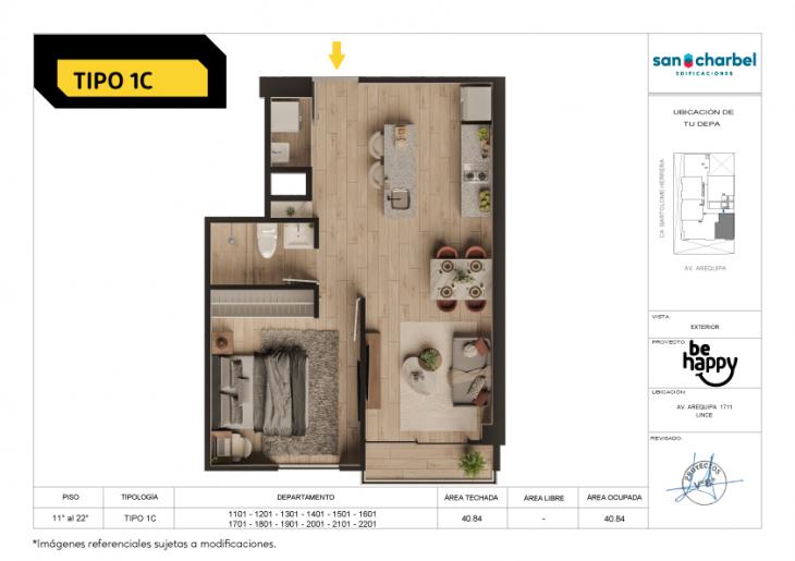Plano del modelo TIPO 1C del proyecto Be Happy en Lince