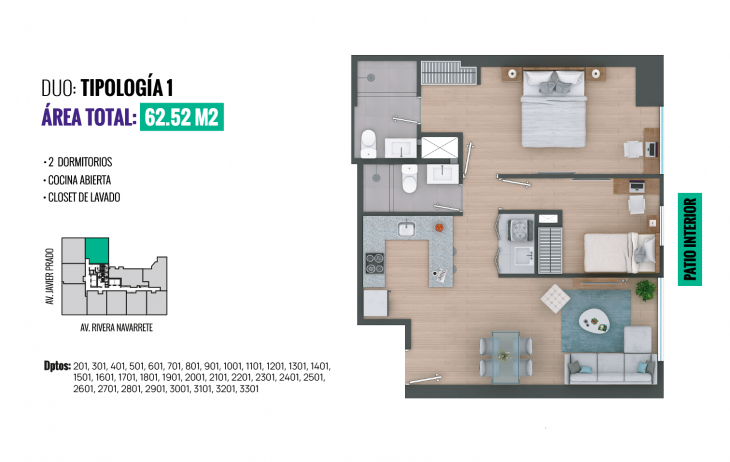 Plano del modelo TIPO 1 del proyecto All San Isidro en San Isidro