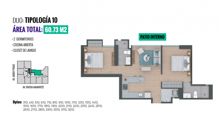Plano del modelo TIPO 10 del proyecto All San Isidro en San Isidro