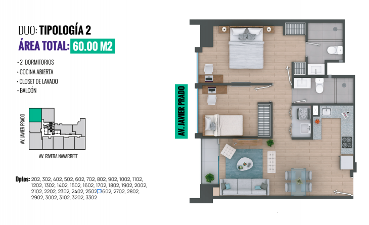 Plano del modelo TIPO 2 del proyecto All San Isidro en San Isidro