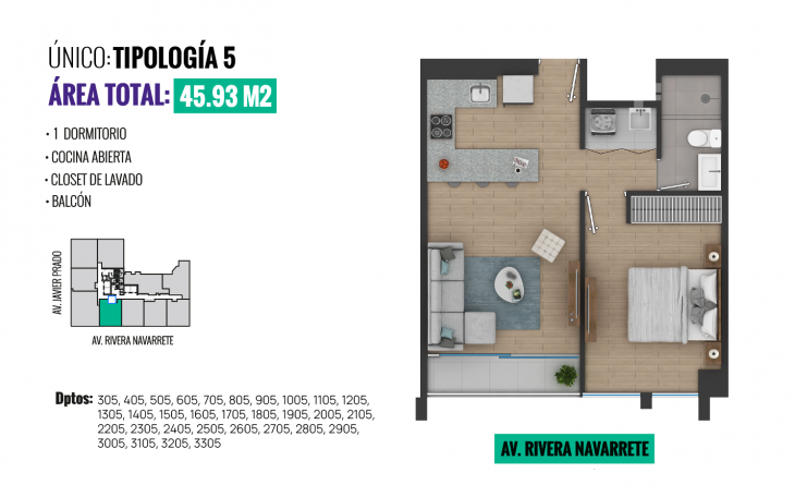 Plano del modelo TIPO 5 del proyecto All San Isidro en San Isidro