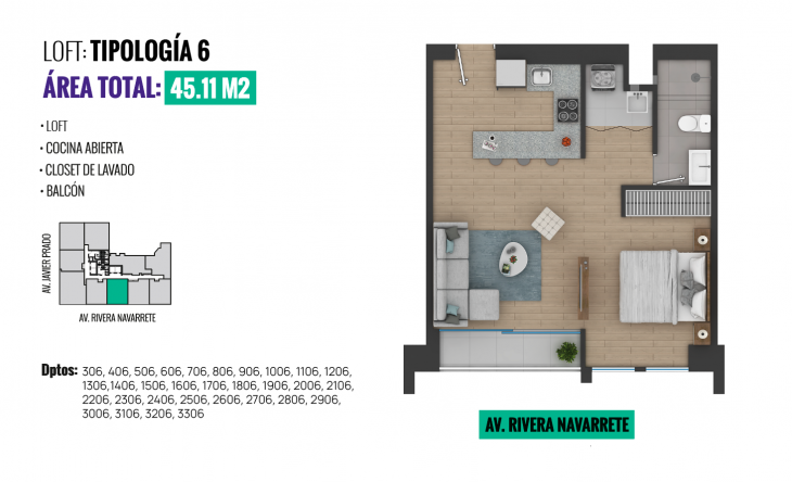Plano del modelo TIPO 6 del proyecto All San Isidro en San Isidro