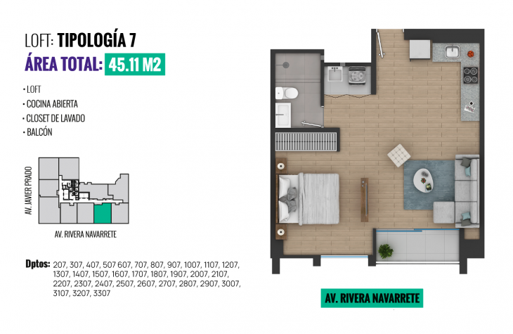 Plano del modelo TIPO 7 del proyecto All San Isidro en San Isidro