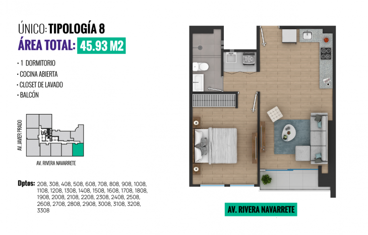 Plano del modelo TIPO 8 del proyecto All San Isidro en San Isidro