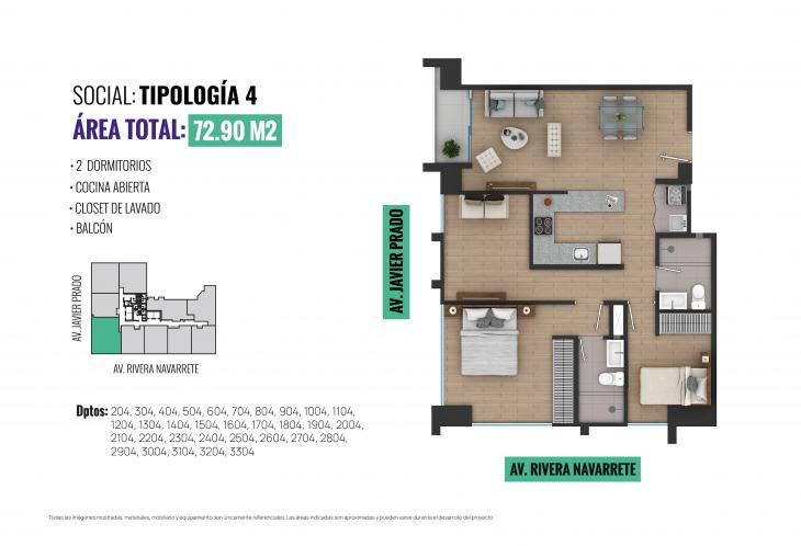 Plano del modelo TIPO 4 del proyecto All San Isidro en San Isidro