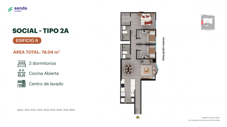 Plano del modelo TIPO 2A del proyecto EDÉM en Magdalena Del Mar