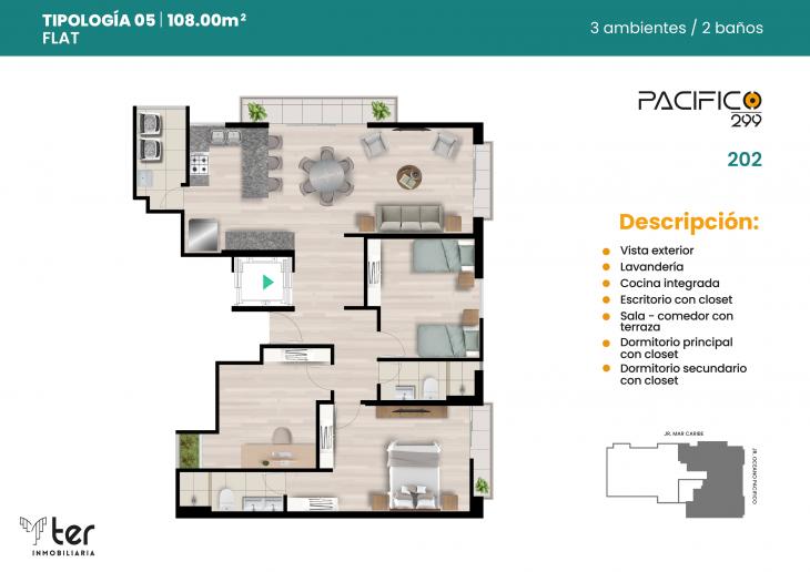 Plano del modelo X05 del proyecto PACIFICO 299 en Santiago De Surco