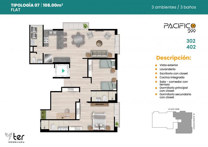 Plano del modelo X07 del proyecto PACIFICO 299 en Santiago De Surco