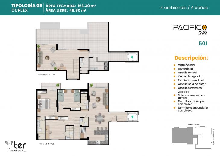 Plano del modelo X08 del proyecto PACIFICO 299 en Santiago De Surco