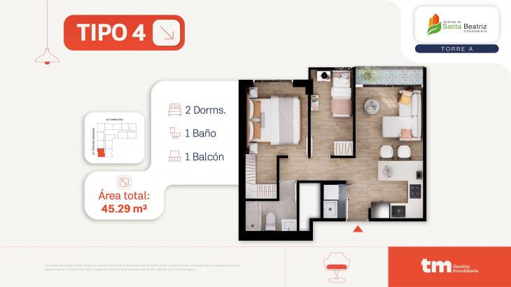 Plano del modelo 4 del proyecto Jardines de  Santa Beatriz tercera etapa en Cercado de lima