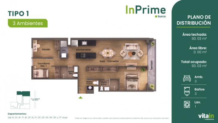 Plano del modelo TIPO - 1 del proyecto Edificio InPrime en Santiago De Surco