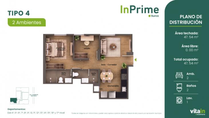 Plano del modelo TIPO - 4 del proyecto Edificio InPrime en Santiago De Surco