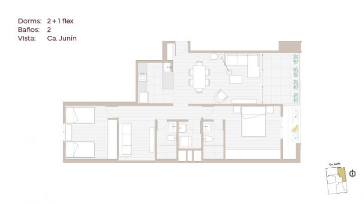 Plano del modelo T01-A del proyecto Living Soho en Miraflores