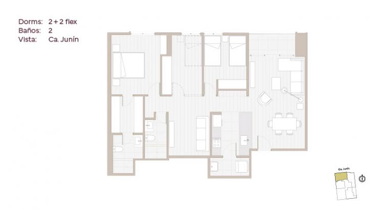 Plano del modelo T02 del proyecto Living Soho en Miraflores