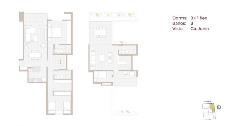 Plano del modelo 1001 del proyecto Living Soho en Miraflores